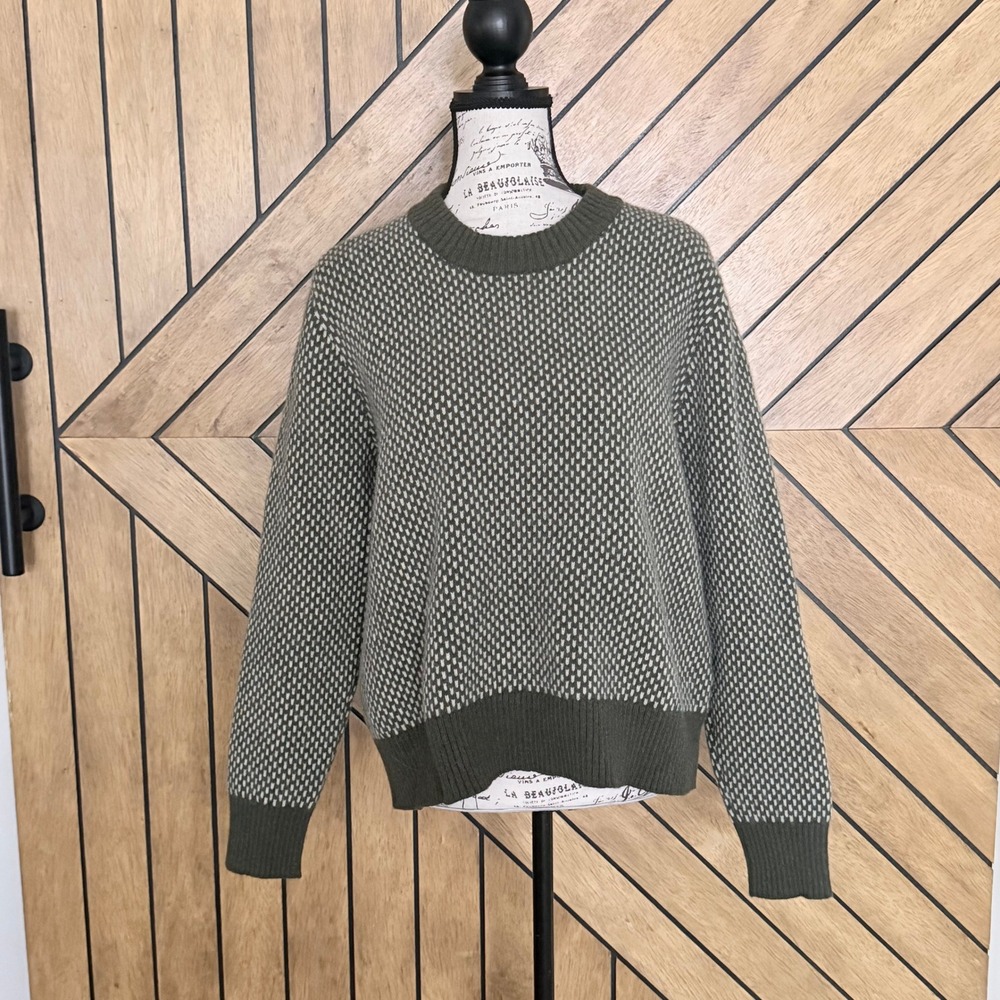 Patagonia Recycled Wool Birdseye Crewneck Sweater Womens XL Green Cream Nordic